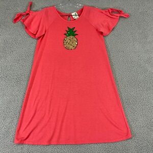 Lily Bleu Pineapple Blouse Stretch Pink Round Neck Capped Split Sleeves Size 12